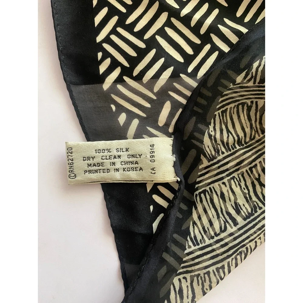 Adrienne Vittadini 100% Silk Scarf Black Cream Zebra Geometric Square Wrap 34x34